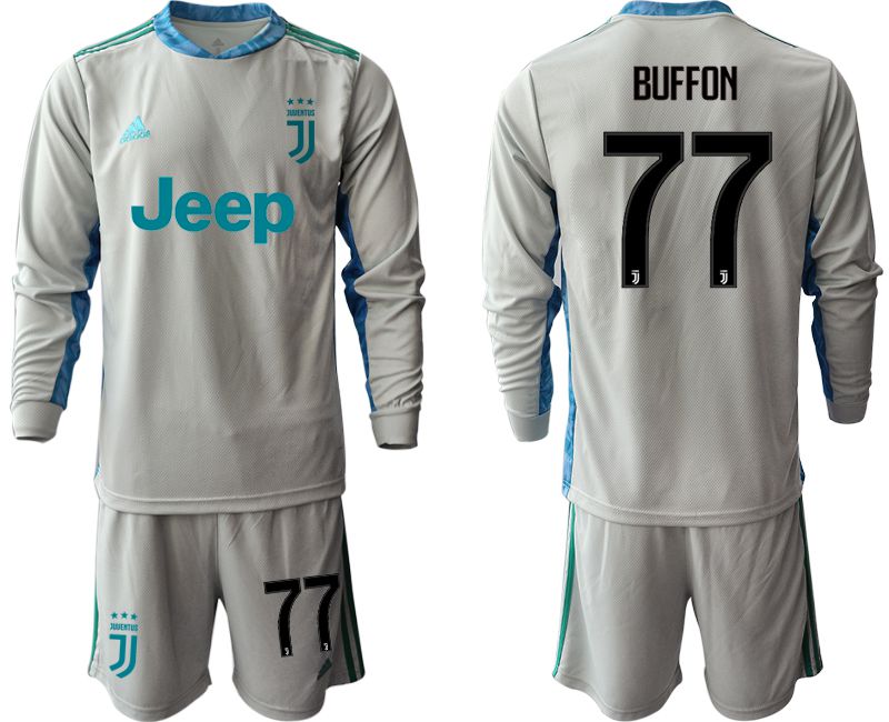Men 2020-2021 club Juventus gray long sleeve goalkeeper #77 Soccer Jerseys->juventus jersey->Soccer Club Jersey